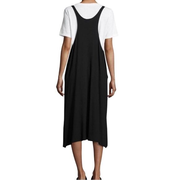 Eileen Fisher A-line midi jersey Jumper Dress sz L Lagenlook pockets layered - Picture 2 of 12